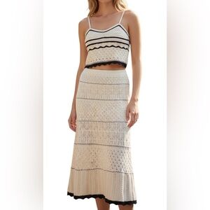 Olive+Oak Two Piece BOHO Sweetheart Pointelle Crochet Knit Crop Top Maxi Skirt L